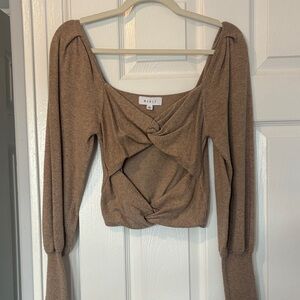 Brown Long Sleeve Twist Front Top